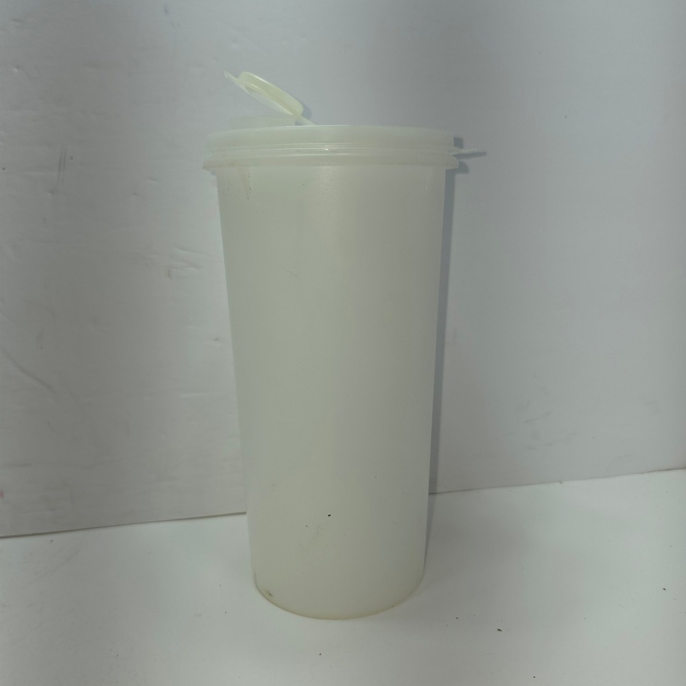 Vintage Tupperware Tall Canister White Flip Top Pour Spout 8.5 Inch Made in USA